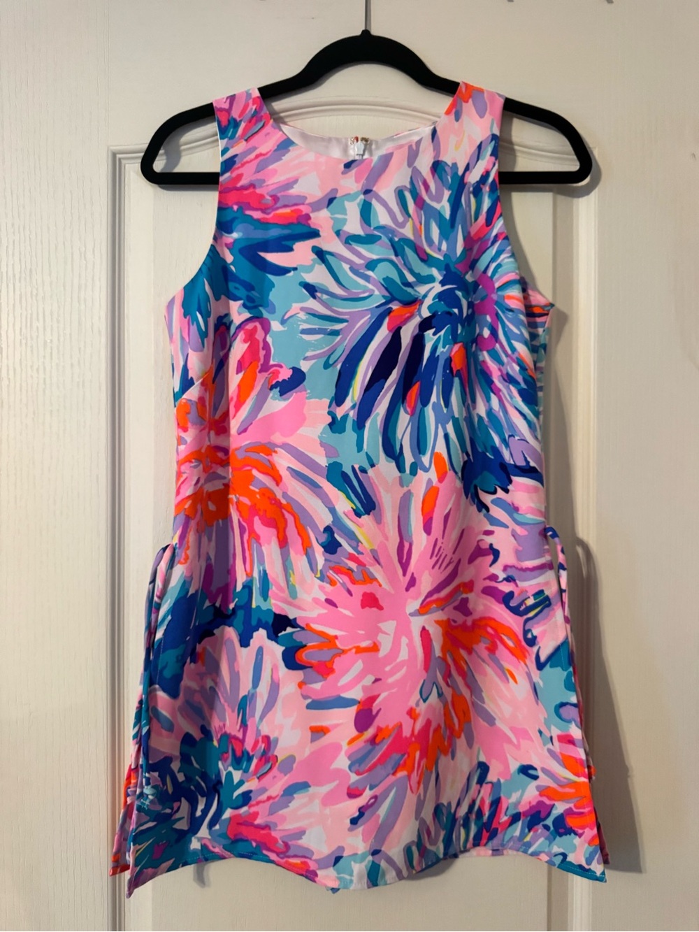 Woman’s Floral Burst Sleeveless A-Line Dress - Pink & Blue